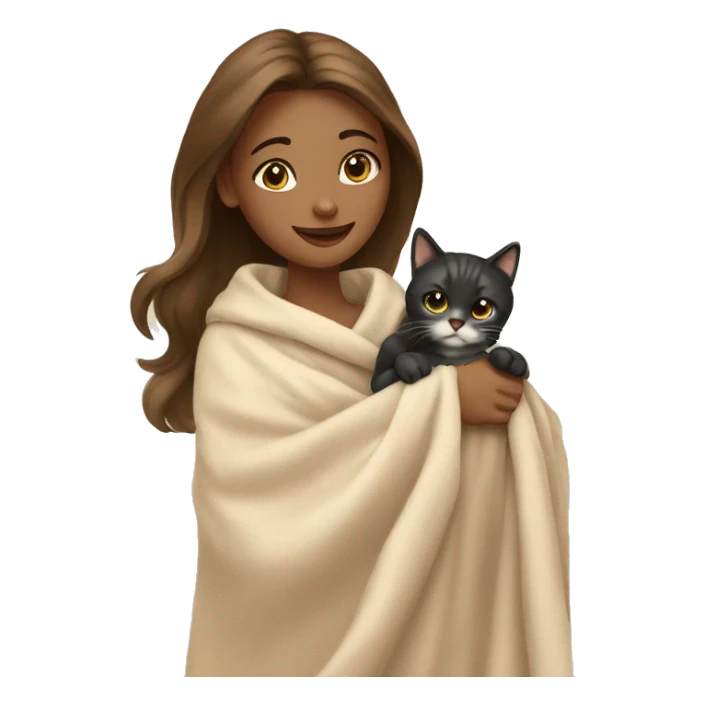pretty woman petting cat in beige blanket sticker
