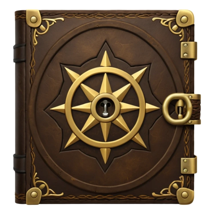 Ancient spellbook with metal lock and sigil, dark fantasy sticker