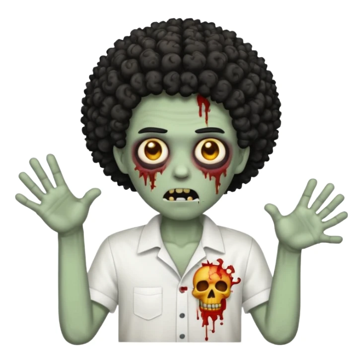 Make a image of a zombie with a curly temp fade Afro  make it like a emoticon not as scary make hair black and with a white shirt on sticker