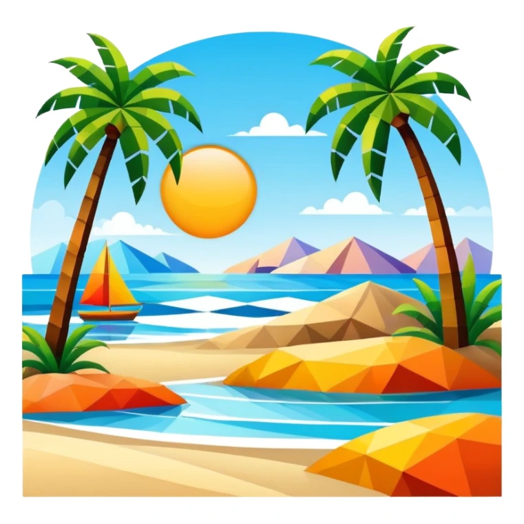 abstract art shapes on the beach with palm trees landscape  sticker