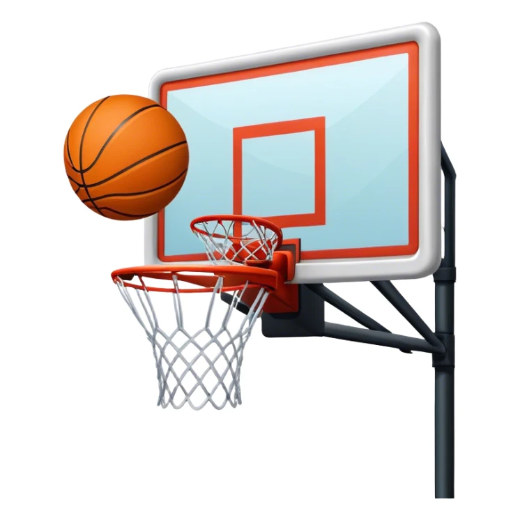 A basketball hoop with a net, set up on a court sticker