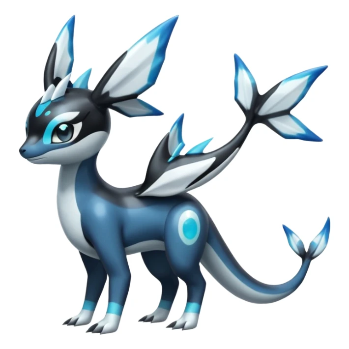 Black and white smooth glossy soft hot Meloetta-Dialga-Orca-Vaporeon-Umbreon-Pokémon-Fakémon-fusion-hybrid-creature (full body), 4-legged,  sticker
