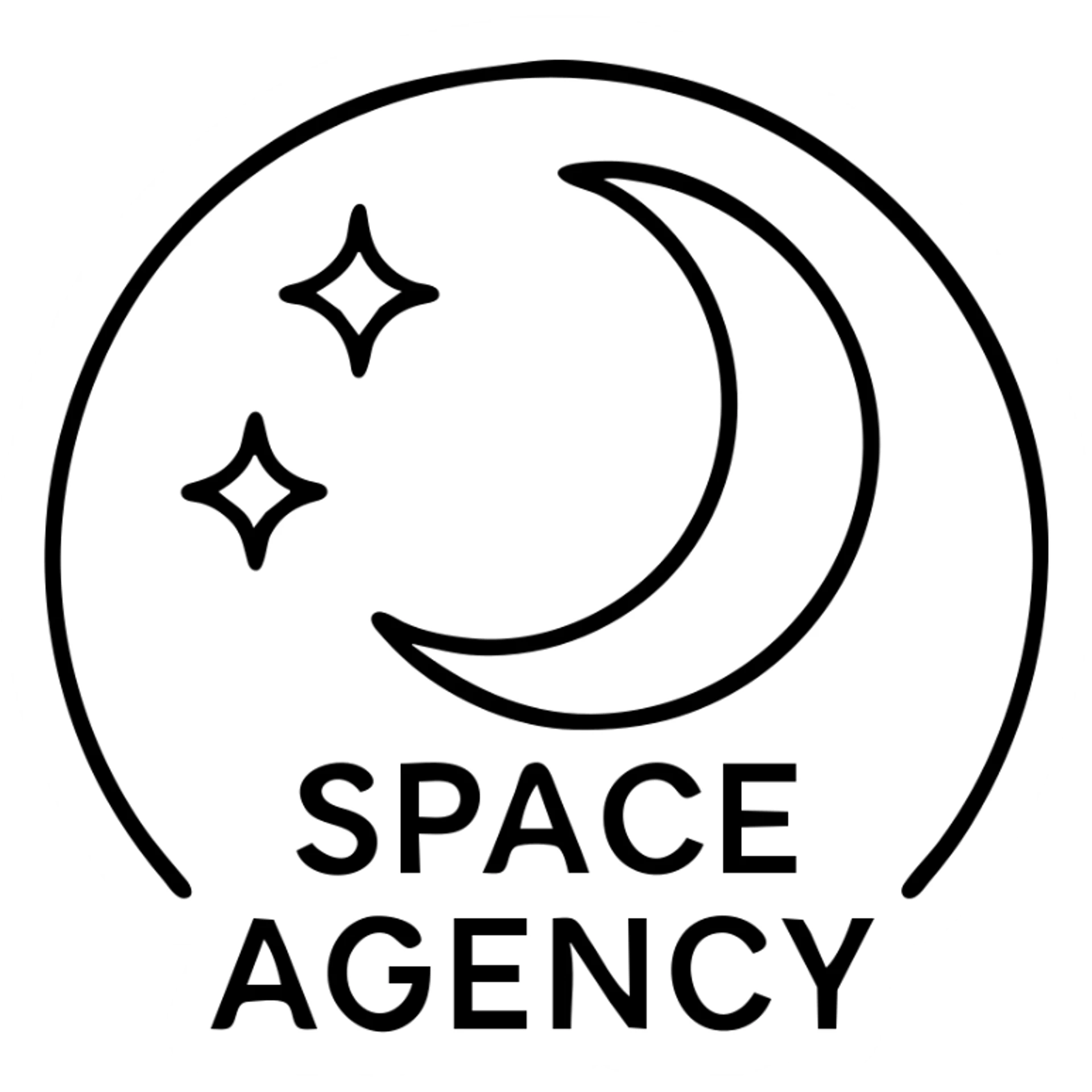 minimalist space agency logo with moon and stars sticker