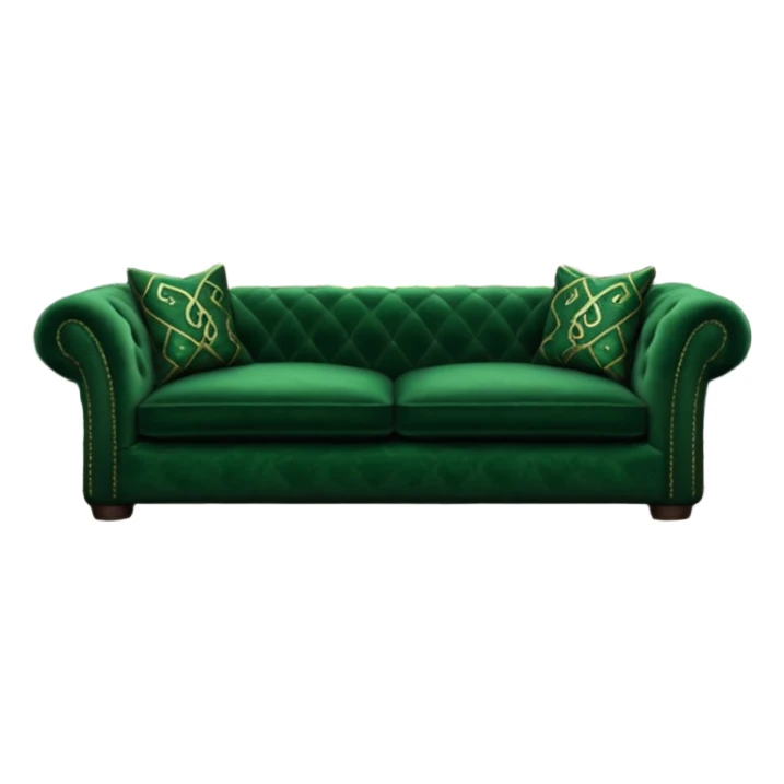 emerald green sofa by a stone fireplace, Slytherin common room, subtle snake motifs sticker