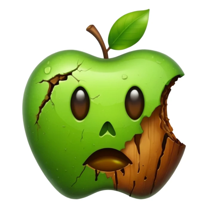 A rotten apple emoji resembling the apple inc logo. sticker