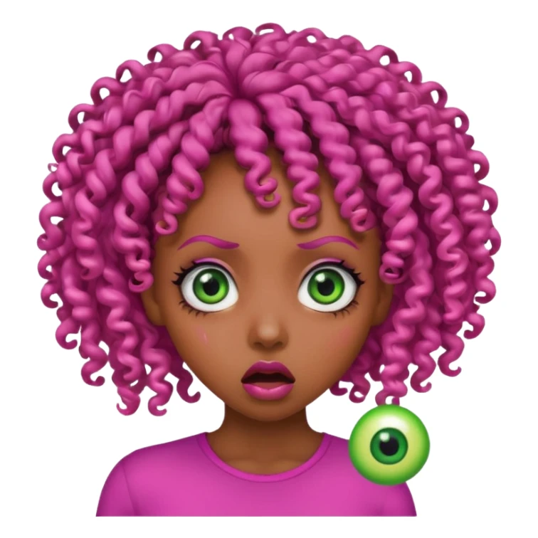 pink green shocked black female curly hair eyeballs sticker