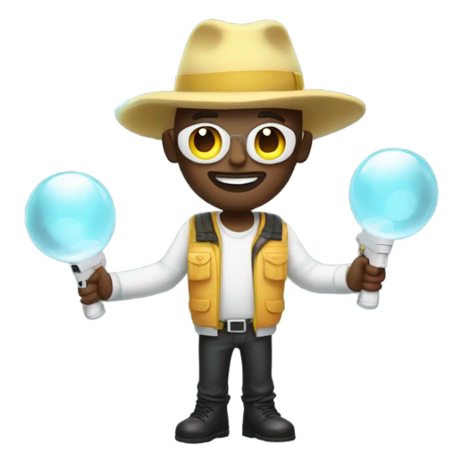 White Guy. glowing outfit and hat. bubble guns in each hand sticker