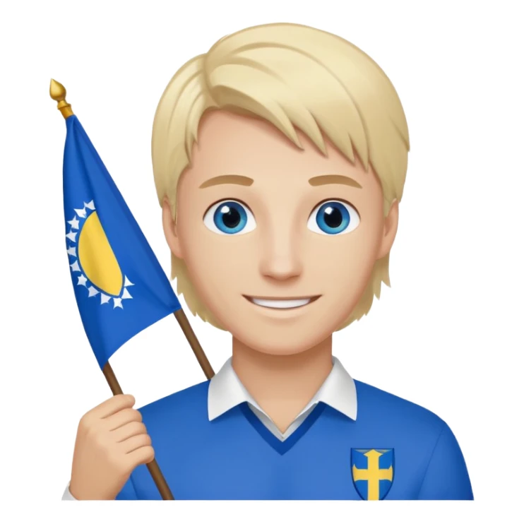 Create a man with bosnia flagg in his hand with blue eyes blond here with agatha sticker