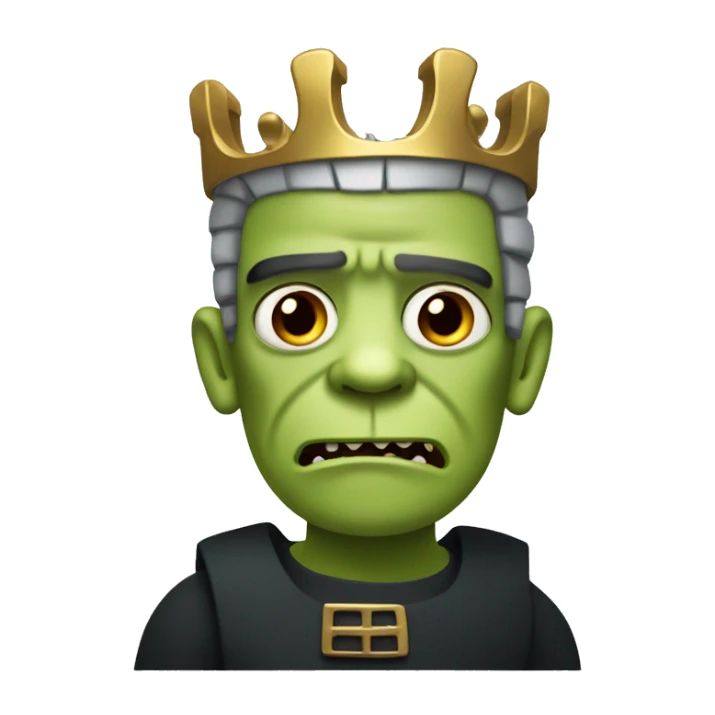 Frankenstein's Monster with short tusks, bald head, red sideburns, gold crown sticker