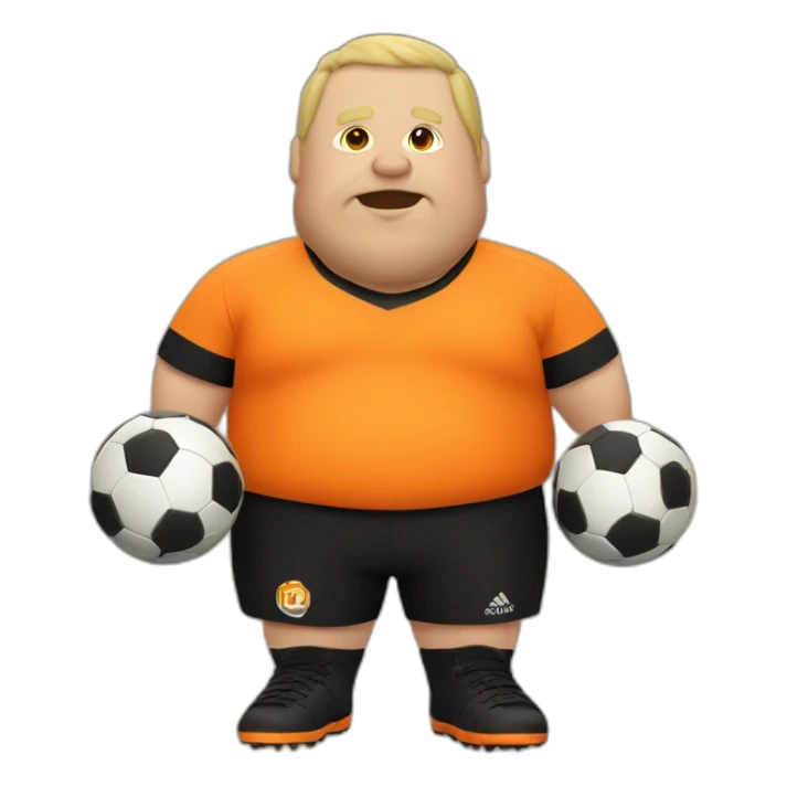 Fat man play soccer orange and black sticker