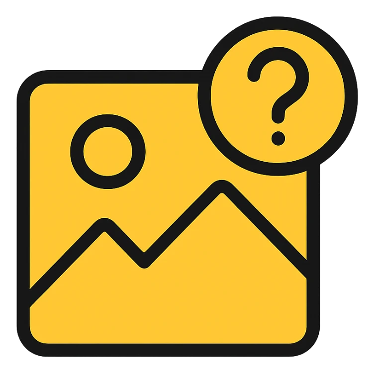 minimal image placeholder emoji icon with yellow color and a question mark overlay sticker