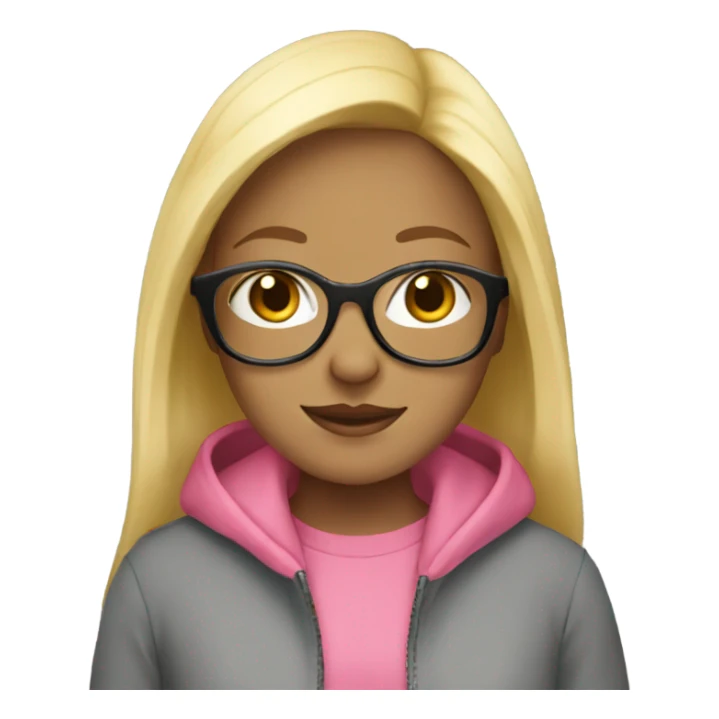 Make a blonde girl with glasses and a pink hoodie sticker
