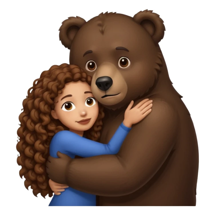 Big dark bear hugging lightskin with long brown curly hair  sticker