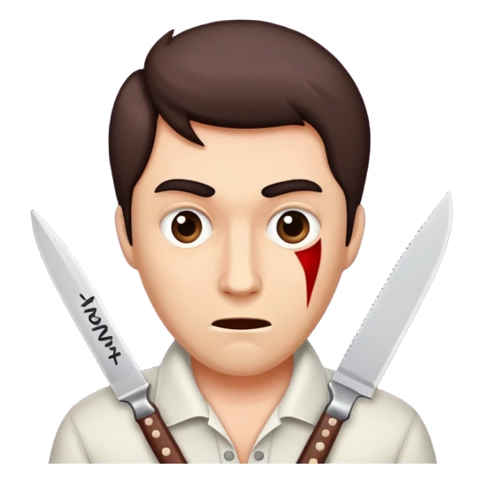 ‘knife play’ as text with a quizzical horny expression above it sticker
