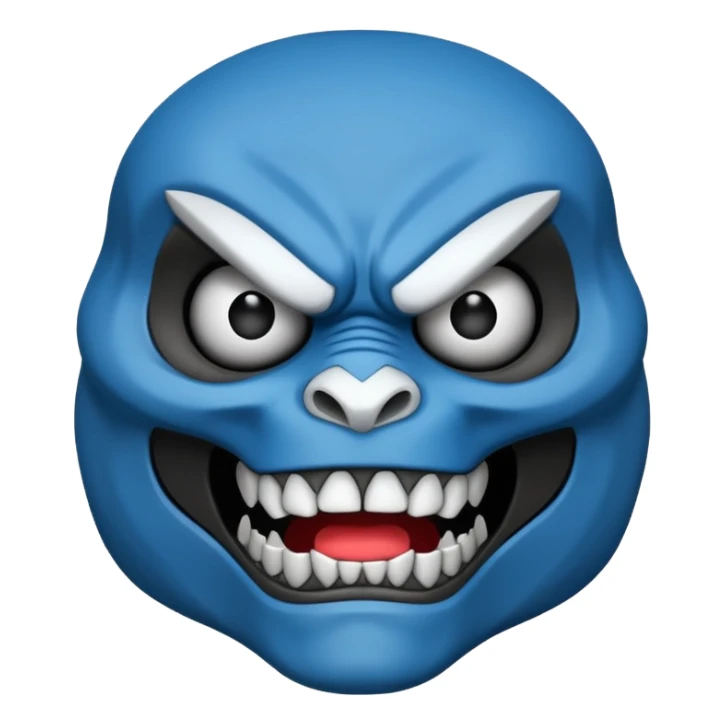 an apex predator with a black concrete body, white head, and scary blue face sticker