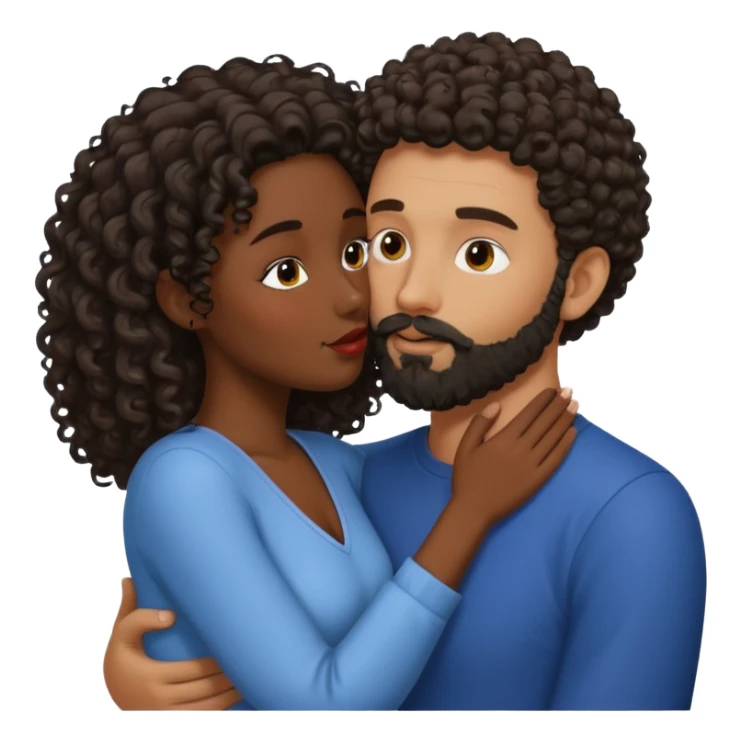 Beso mujer morena rizada y hombre blanco con barba negra sticker