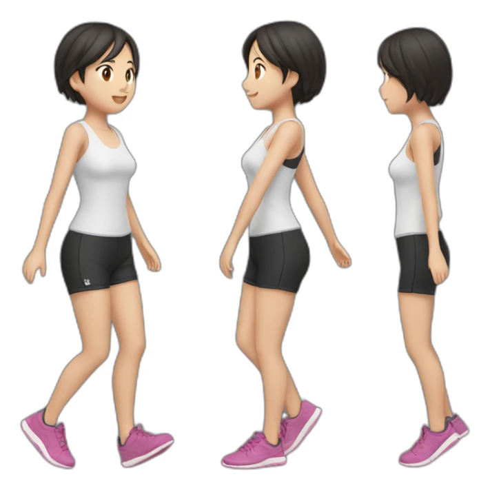 asian girl running，black shirt and shorts，full body，side view sticker
