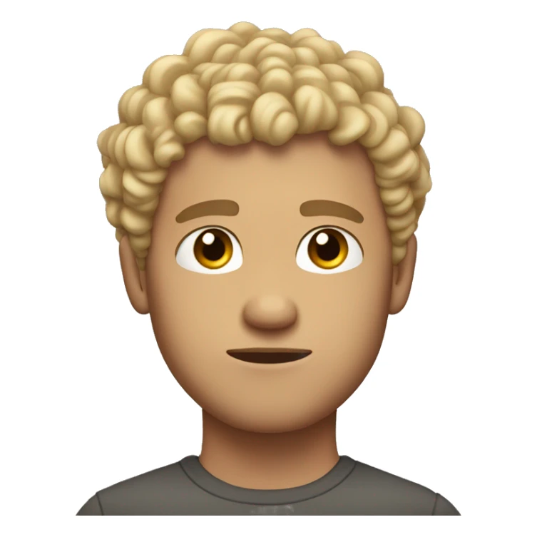 very curly blonde short hair guy, dark brown eyes, serious face sticker