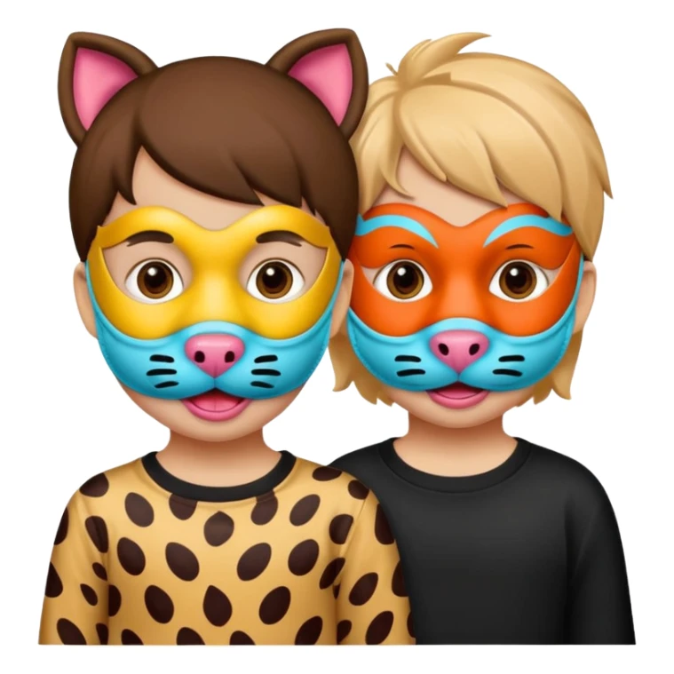 kids wearing animals design mouth mask sticker
