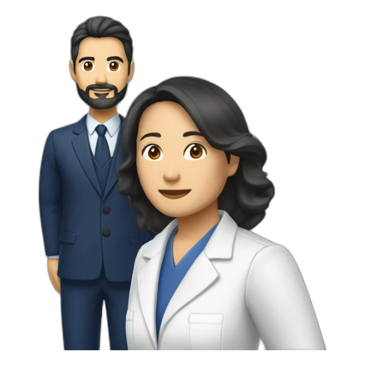 husband middle aged executive classic dark hair thin beard wearing dark blue business suit and bible, with wife filipina nurse age 55 dark hair sticker