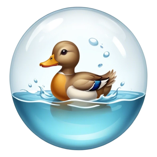 A large glass sphere with a duck surfing inside it on water sticker