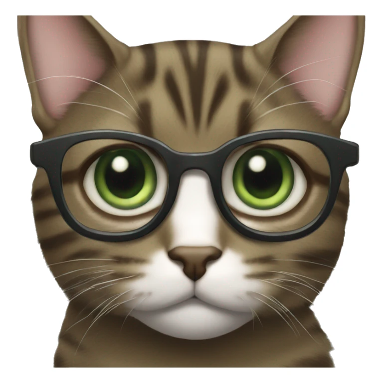 Dark green eyes Dark Brown Tabby cat with eyeglasses on sticker