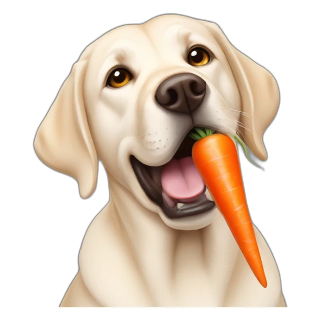 badly behaved pale labrador eating a carrot sticker