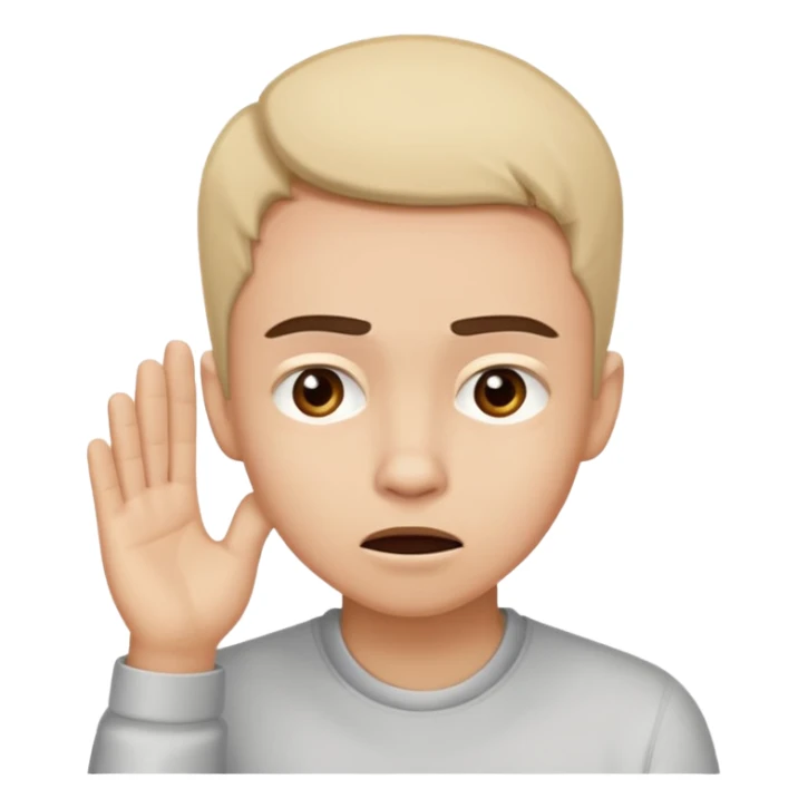 Person leaning forward with one hand behind their ear, eyebrows raised, confused face, as if saying "What? sticker