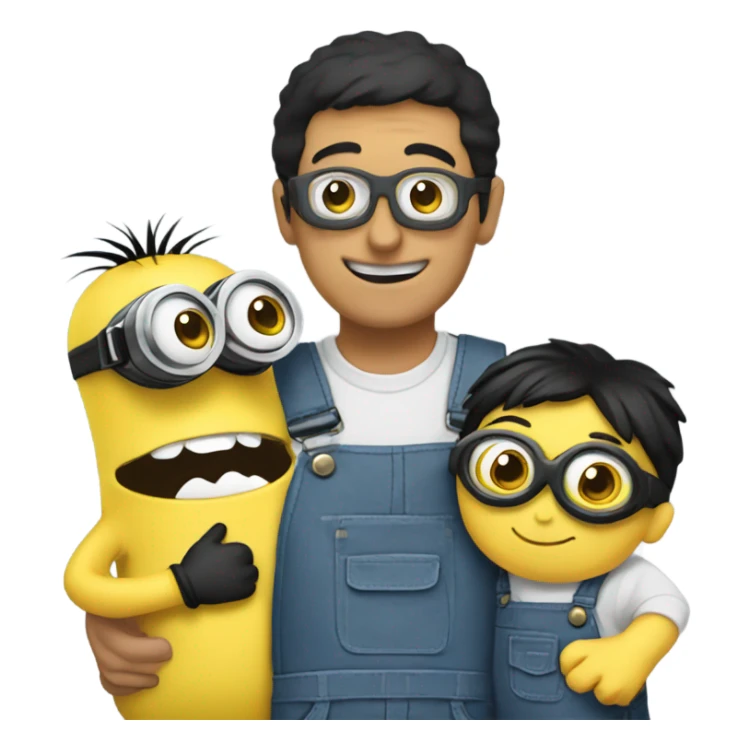 black hair men hugging a minion  sticker