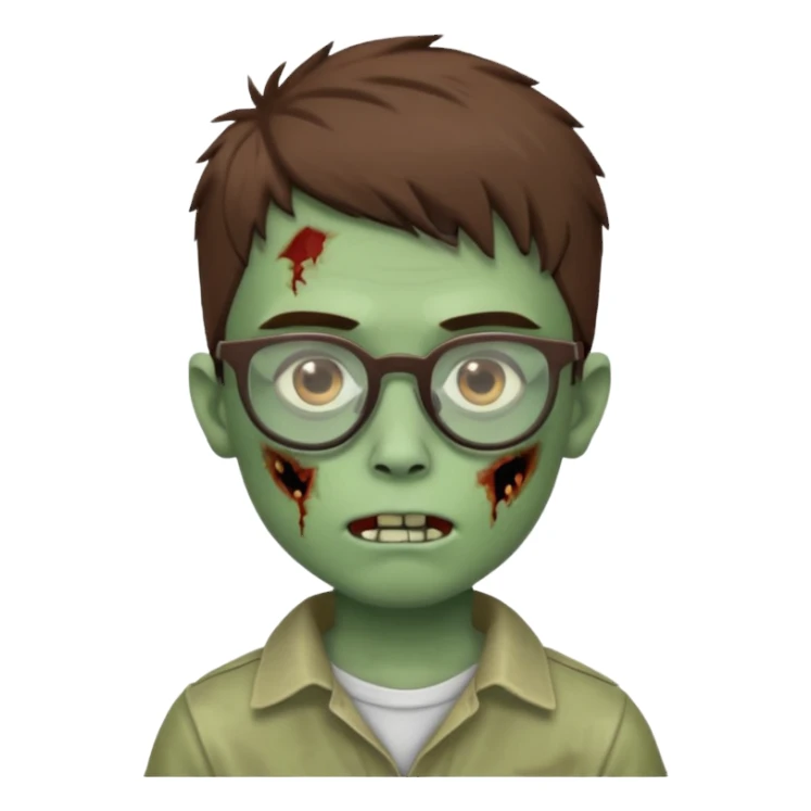 boy zombie with a brown wolfcut haircut and glasses sticker