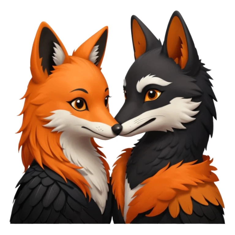 A female crow and a male fox kissing each other. sticker