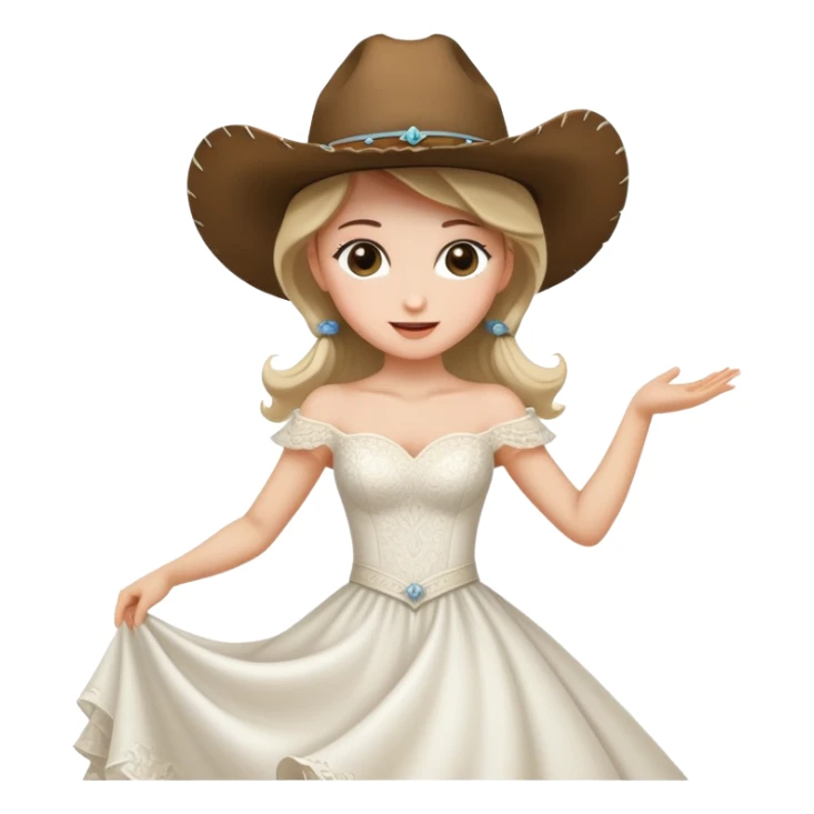Girl with cowboy hat dancing in a wedding dress sticker