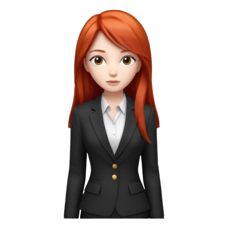3D animated female character with long straight red hair, sharp eyes, slim face, stylish modern outfit, confident expression, K-pop inspired animation style." sticker