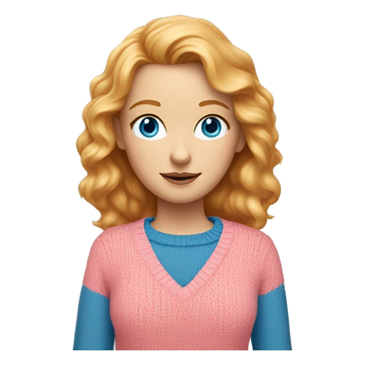 Strawberry Blonde woman with blue eyes and a pink sweater sticker