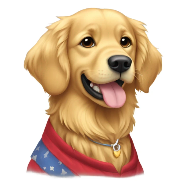 Golden retriever with a shirt that says “Heidi” sticker