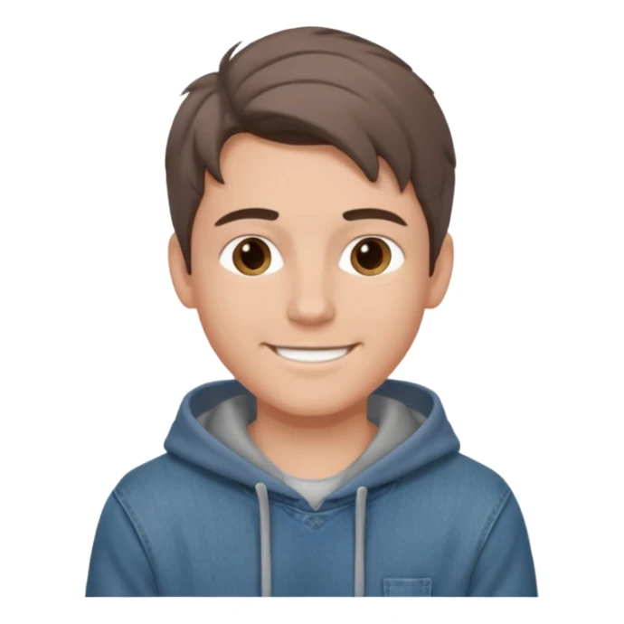 Handsome boy (fair-skinned) who has dressed up. He is wearing jeans and a gray hoodie, with a middle part hairstyle, and his hair color is brown. sticker