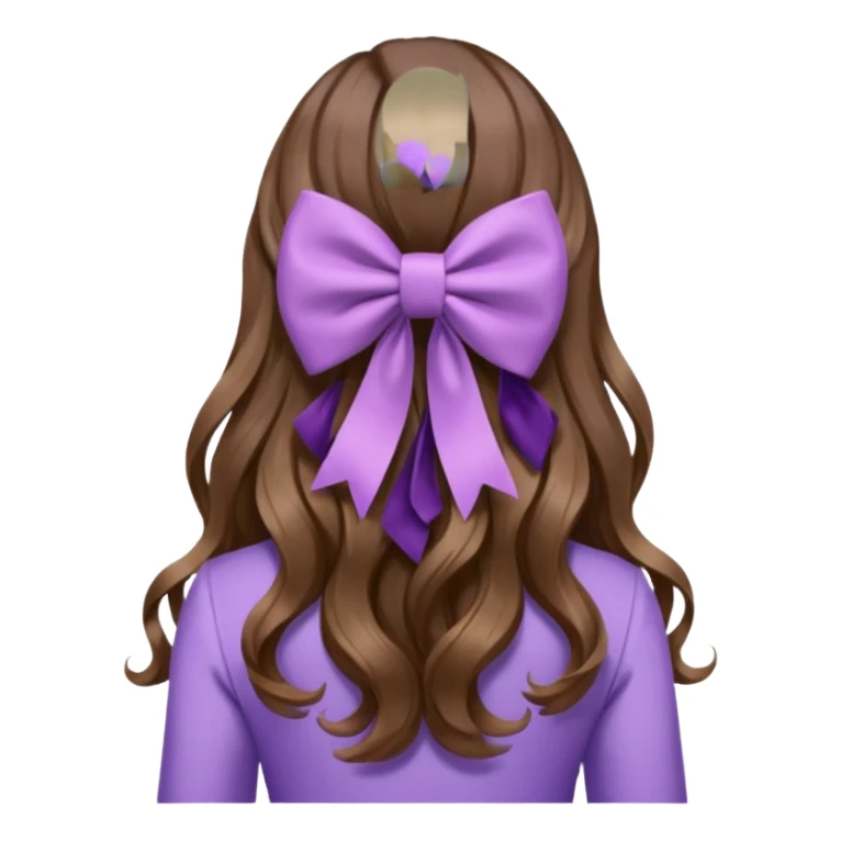 brown wavy long hair from behind with a medium lilac bow sticker