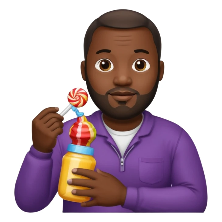 Big black man hold a  baby bottle and a lollipop sticker