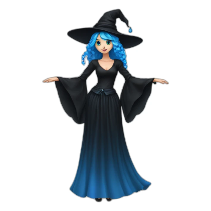 Blue-haired blue-eyed witch in black full skirt full length sticker