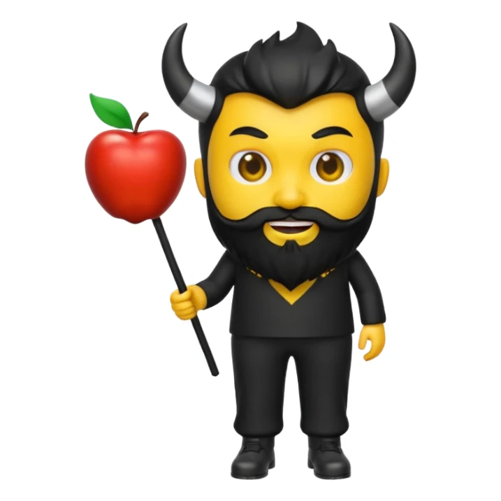 3D yellow heart emoji, devil face, full black beard, black horns and tail. Top: Italian flag. Bottom: Cornish flag trousers. Apple style, glossy, white background. sticker
