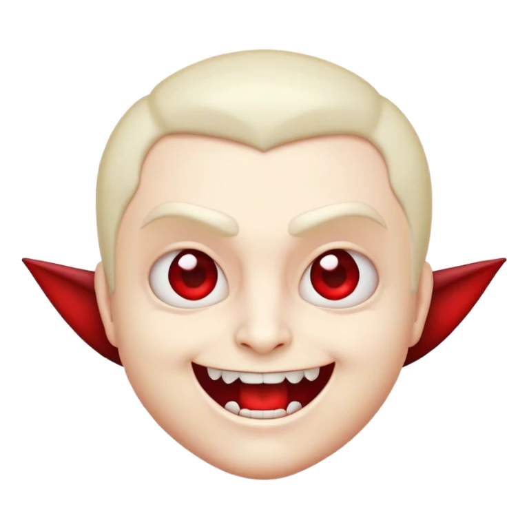 Cinematic Cute Vampire Portrait Emoji, with a refined yet playful small, rounded pale face accented by tiny, cute fangs and bright, twinkling eyes, sporting miniature elegant dark attire with a hint of crimson, simplified yet irresistibly charming, highly detailed with a soft glowing outline that captures the delightful duality of spooky sweetness and stylish allure! sticker