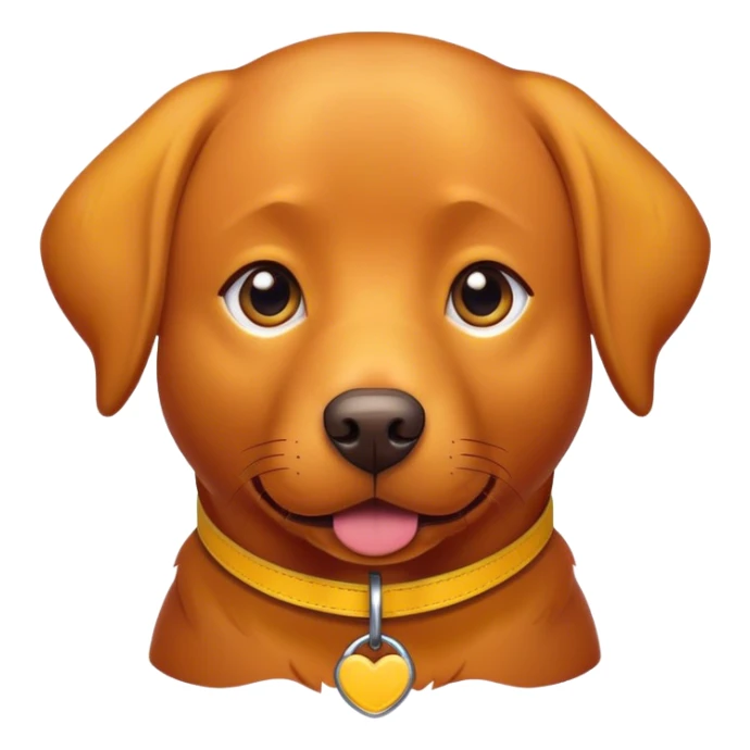 A red dog labrador with a yellow collar sticker