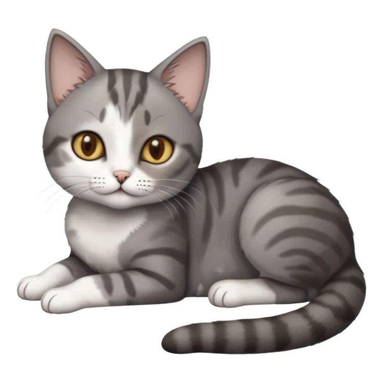 full body tiny short hair dark grey and white cat with hazel eyes lying down sticker