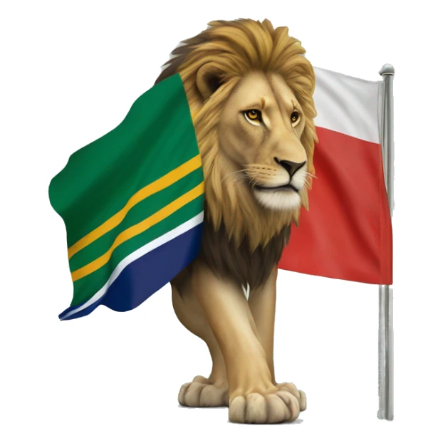 A South African flag behind a lion sticker