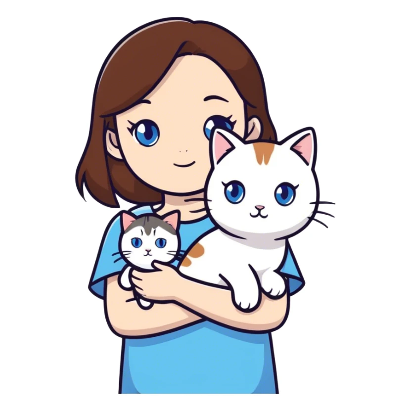 girl with blue eyes,brown hair and white cat  sticker