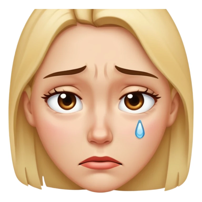 Female face looking upset and distraught, tears in eyes, frowning deeply sticker