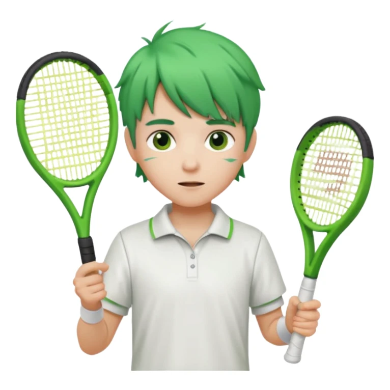 kid, green haired, white clothes, tennis player sticker