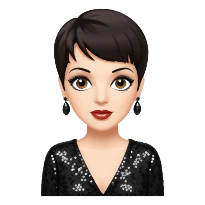 Liza Minnelli with dark brown hair, black sequin outfit sticker