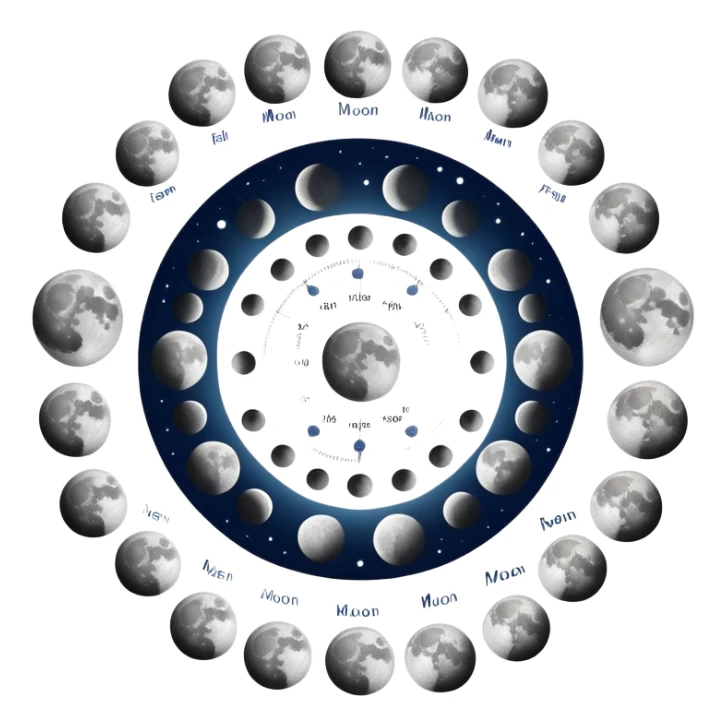 lunar month cycle showing different moon phases from new moon to full moon sticker