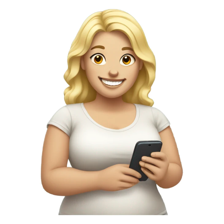 overweight blondie woman happy with a smartphone on hands sticker